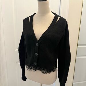 Commense Black Lace Hem Knit Cardigan – Dark Romantic Academia - NWT - M